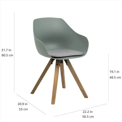 Zoom sur Chaises salon accoudoirs, plastique, bois, vert olive, lot 2