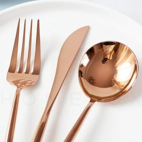 Zoom sur Ensemble couverts or rose 39 pièces acier inoxydable
