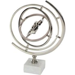 Sculpture Armillary Sphere, Base en Céramique, Argent Blanc