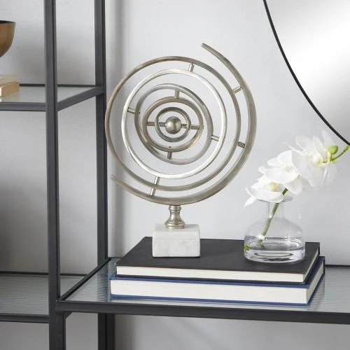 Zoom sur Sculpture Armillary Sphere, Base en Céramique, Argent Blanc