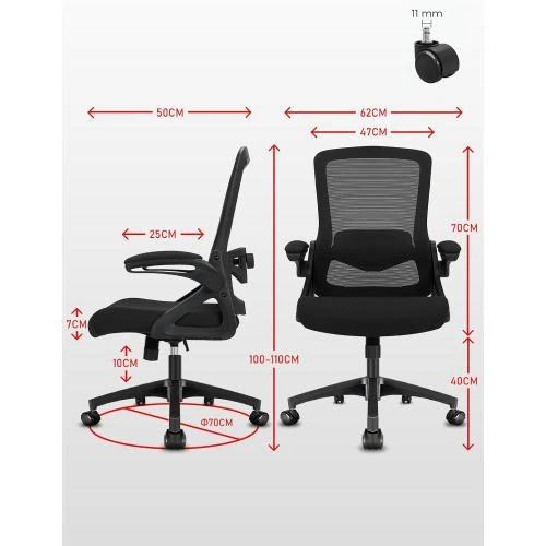 Détail de Chaise Bureau Ergonomique Milacyee, Accoudoirs Pliants, Support Lombaire