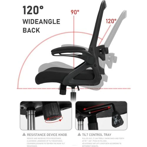 Zoom sur Chaise Bureau Ergonomique Milacyee, Accoudoirs Pliants, Support Lombaire