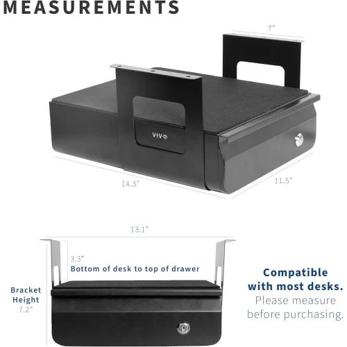 Zoom sur Vivo Tiroir Coulissant Sécurisé Noir pour Bureau