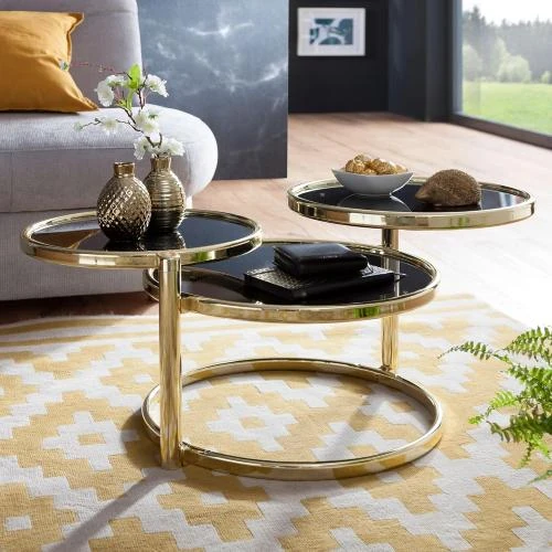 Détail de Table Design FineBuy Verre Métal Noir Or Moderne