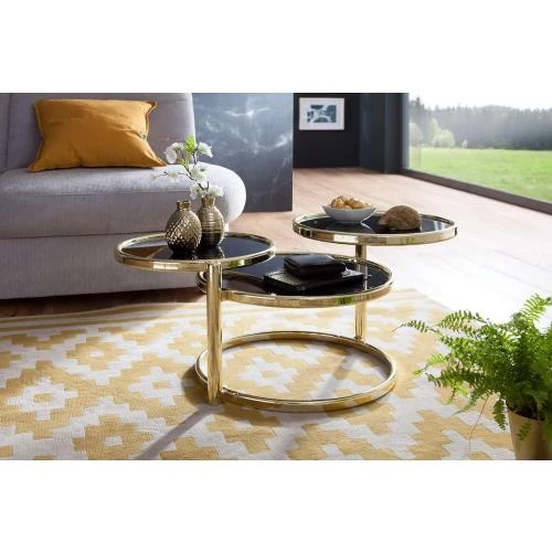 Zoom sur Table Design FineBuy Verre Métal Noir Or Moderne