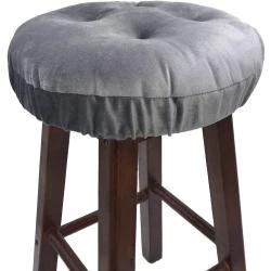 Housse Tabouret Bar Ronde Antidérapante Velours Gris