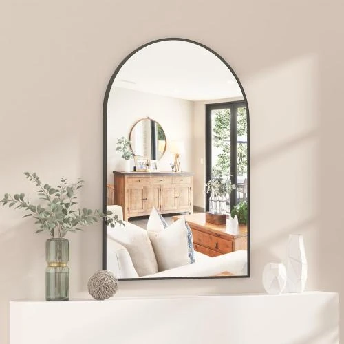 Miroir mural arque, cadre métal noir, décoration intérieure - Vue principale