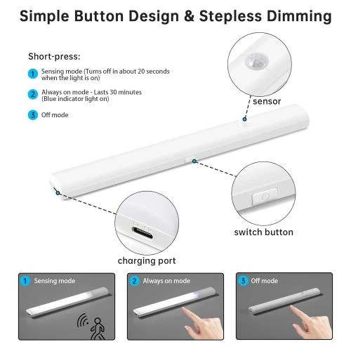 Zoom sur Reglette LED Cuisine Rechargeable USB, Luminosité Réglable, Détecteur Mouvement