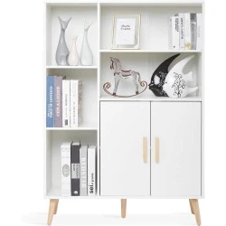 Buffet Bibliothèque Mondeer, Meuble Rangement Bois Blanc en situation