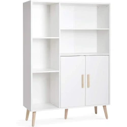 Buffet Bibliothèque Mondeer, Meuble Rangement Bois Blanc