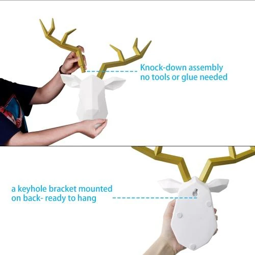 Zoom sur Sculpture murale tête de cerf géométrique Tiancentral H, cuivre