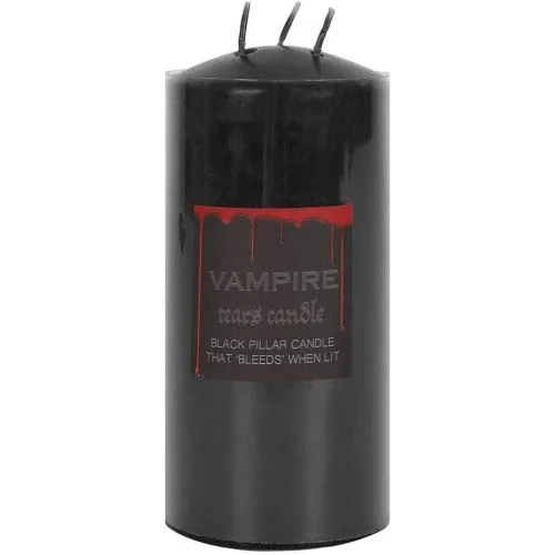 Bougie pilier cire noire, larmes vampire, design unique - Vue principale