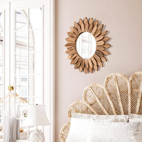 Détail de Miroir mural rustique bois Emfogo, décoration noir carbonisé