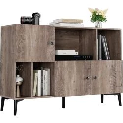 Buffet Salon Meuble Bas Rangement 4 Étagères 3 Portes Bois
