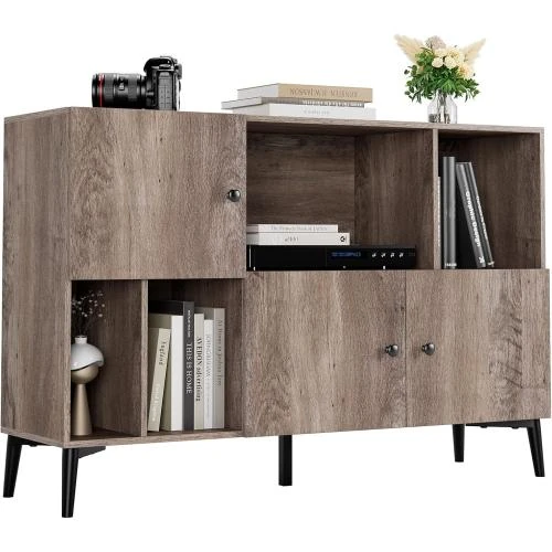 Buffet Salon Meuble Bas Rangement 4 Étagères 3 Portes Bois - Vue principale