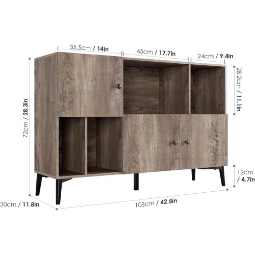 Zoom sur Buffet Salon Meuble Bas Rangement 4 Étagères 3 Portes Bois