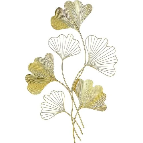 Zoom sur Décoration Murale Métal Doré, Feuilles, Style Moderne, Glamour
