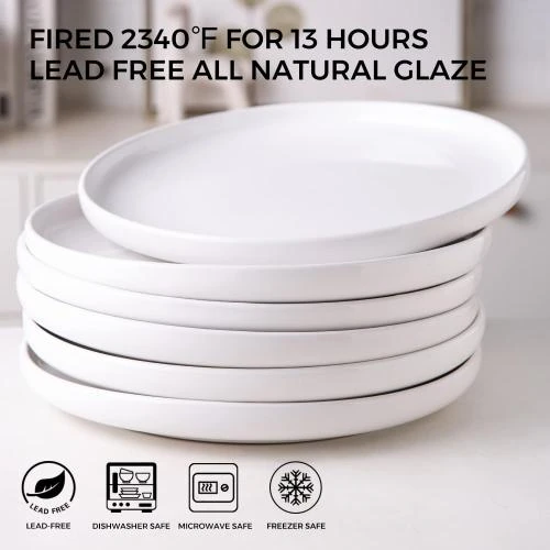 Détail de Assiettes en céramique, lot de 6, blanches, résistantes