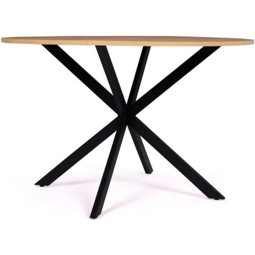 Zoom sur Table à Manger Ronde Design Industriel Bois Noir Pied Araignée