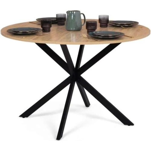 Table à Manger Ronde Design Industriel Bois Noir Pied Araignée - Vue principale