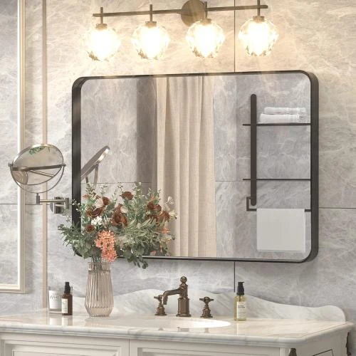 Miroir mural rectangulaire noir, cadre aluminium anti-rouille - Vue principale