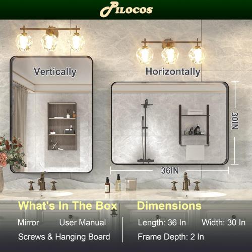 Présentation de Zoom sur Miroir mural rectangulaire noir, cadre aluminium anti-rouille