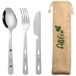 Couverts camping acier inoxydable, set durable, sac gratuit