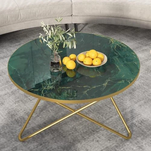 HLR Table basse ronde imitation marbre vert élégante - Vue principale