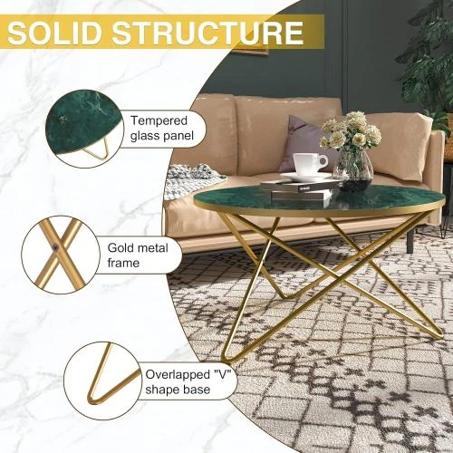 Détail de HLR Table basse ronde imitation marbre vert élégante