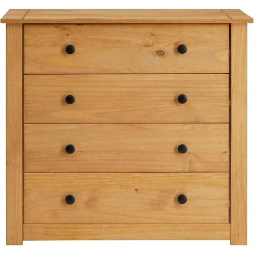 Zoom sur Commode Cancun IDIMEX, Buffet 4 Tiroirs, Pin Massif