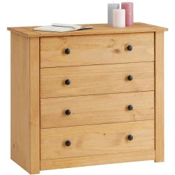 Commode Cancun IDIMEX, Buffet 4 Tiroirs, Pin Massif