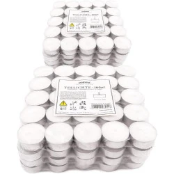 Bougies chauffe-plat blanches, 200 unités, paraffine, 4h combustion