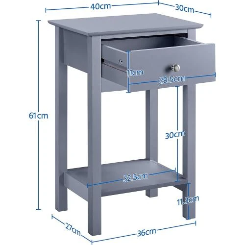 Zoom sur Yaheetech Table de Chevet Tiroir, Étagère, Gris