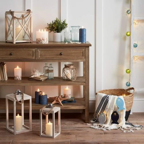 Zoom sur Bougie Pilier TruGlow Lights4fun, Cire Ivoire, LED Blanc Chaud
