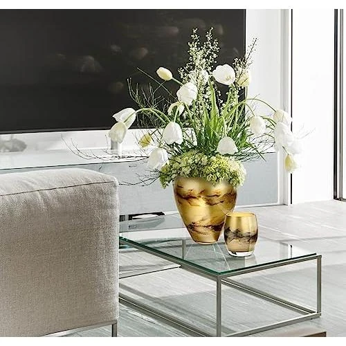 Zoom sur Vase en Verre Or Soufflé à la Bouche - Design Élégant Marbré