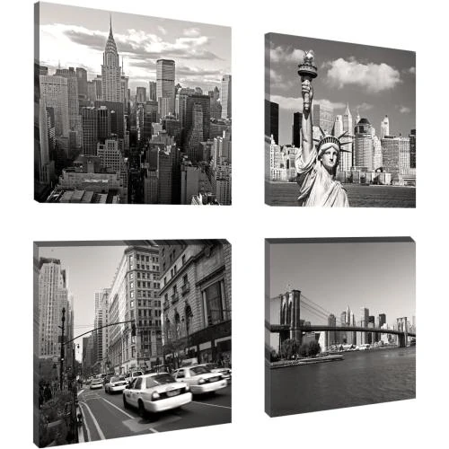 Visario Tableaux Toile Lin New York, Lot 4 pièces - Vue principale