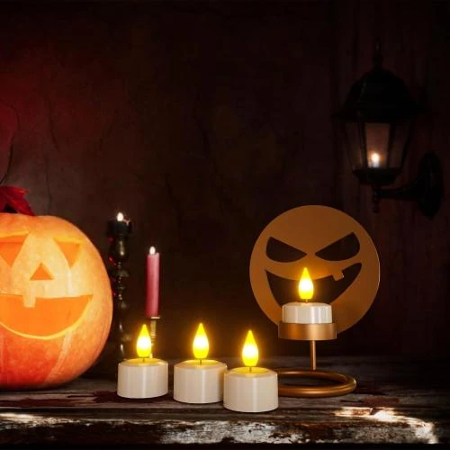 Zoom sur Bougies LED Rechargeables, Flamme Vacillante, Télécommande, Halloween, Décorations Noël