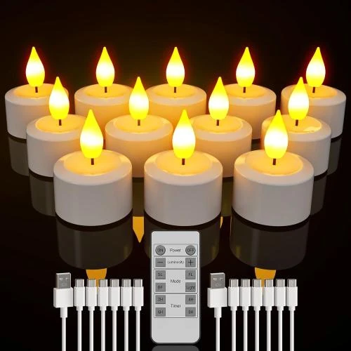 Bougies LED Rechargeables, Flamme Vacillante, Télécommande, Halloween, Décorations Noël - Vue principale