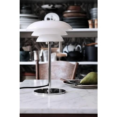 Détail de Lampe de Table Opale Chrome, Design Danois Moderne