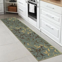 Tapis de Couloir Ottohome, Motif Feuilles, Vert Écume