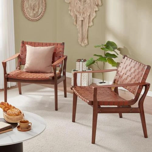 Détail de Chaise Longue Scandinave Cuir Cognac pour Salon et Véranda