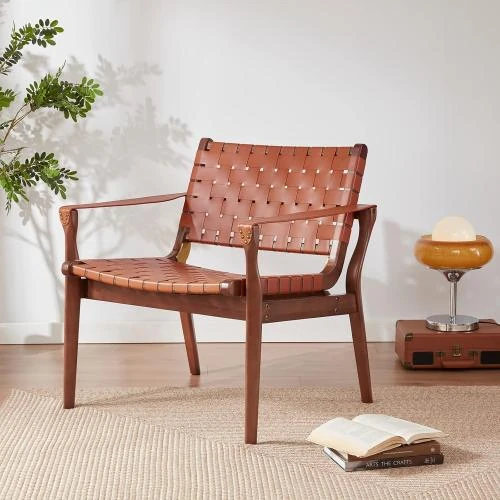 Chaise Longue Scandinave Cuir Cognac pour Salon et Véranda - Vue principale