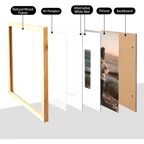 Zoom sur Cadres photo bois naturel, plexiglas, lot de 4