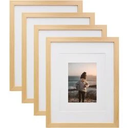 Cadres photo bois naturel, plexiglas, lot de 4