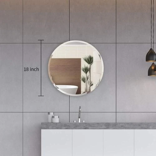 Zoom sur Miroir mural rond biseauté, design moderne, salle de bain