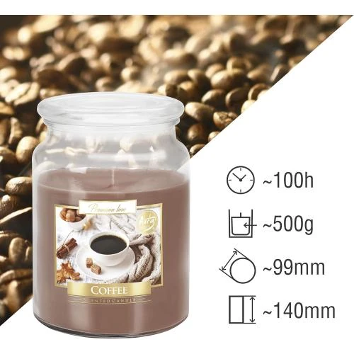 Zoom sur Bougie parfumée Bispol, café, verre, 100 heures de combustion
