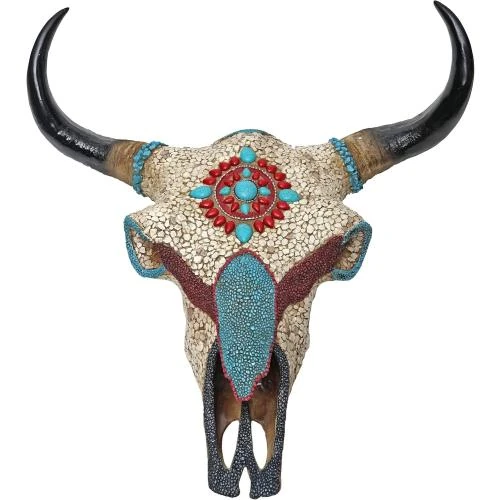 Sculpture Vache Taureau Cornes, Décoration Polyresin Mosaique - Vue principale
