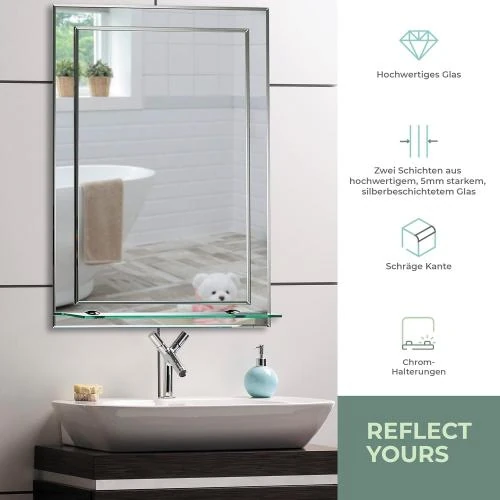 Détail de Miroir Salle de Bain Rectangulaire, Moderne, Étagère, Biseau