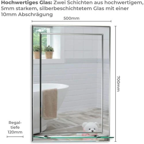 Zoom sur Miroir Salle de Bain Rectangulaire, Moderne, Étagère, Biseau