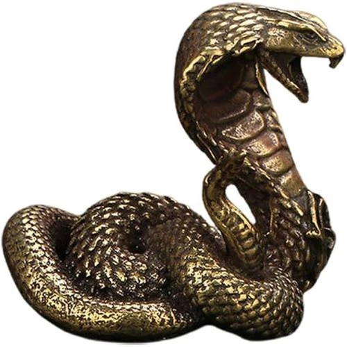 Statue serpent laiton, sculpture cobra, décoration bureau créative - Vue principale